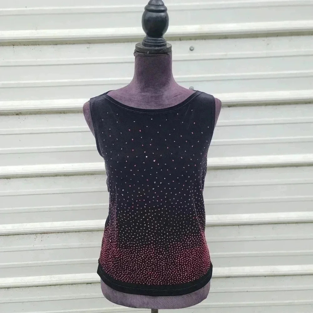 I.N. Studio Black Sequin Velvet Sleeveless Top Lightweight Soft Red Petite S PS